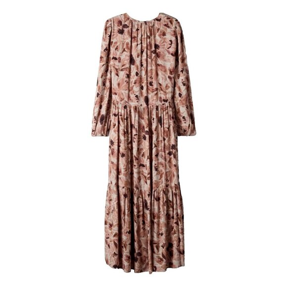 Wilfred Pink and Tan Buttoned Maxi Dress with Bishop Sleeves - Picture 6 of 11